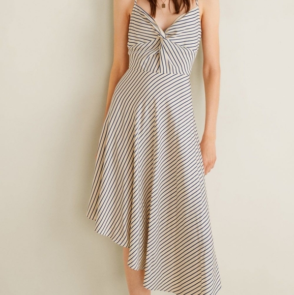 mango short striped dress with knot Mango STRIPED WITH KNOT - Shirt dress - dark blue
